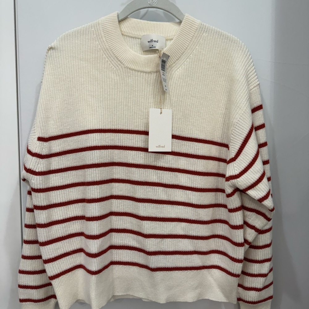Aritzia Wilfred Cream and Red Striped Sweater